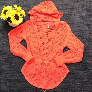 Free People Bright Orange Hooded Cardigan